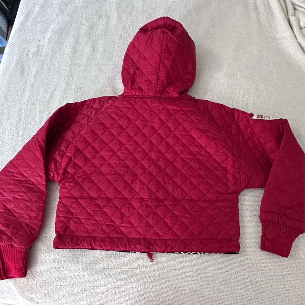 Desigual Women's Red Cropped Quilted Padded Hooded Jacket Size Small - Picture 9 of 12